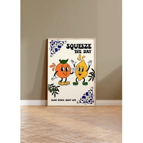 Squeeze The Day Retro Citrus Kitchen Wall Art Poster Decor