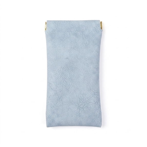 Squeeze Top PU Leather Sunglasses Pouch, Soft Waterproof Glasses Sleeve Storage Bag, Portable Slim Travel Eyeglass Case for Women Men Blue 1PCS