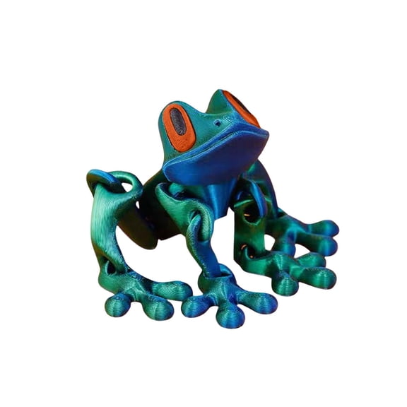 Squeeze Toys, 3D Printed Fidgets, Articulated Frog Figure, 2.4 In, Desk Decorations, Red Accents, Desk Accessories Decor, Blue Green Gradient, Compact, 1 Pc