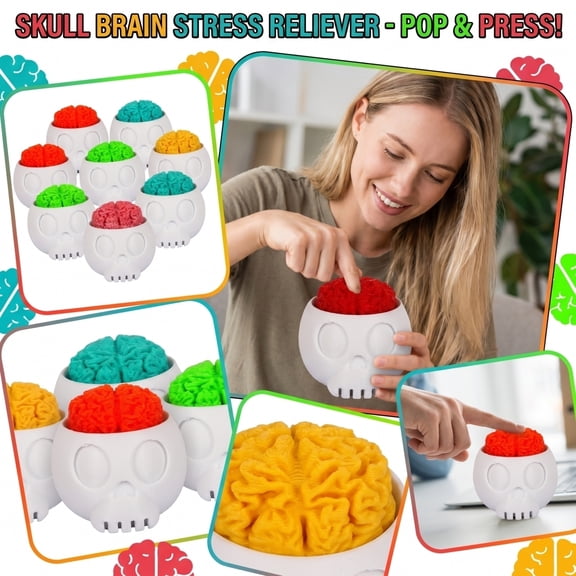 Squeeze Toys Adults Relaxation Skull Brain, Sensory Squeeze Toys, Office Desk Accessory, Random Tones