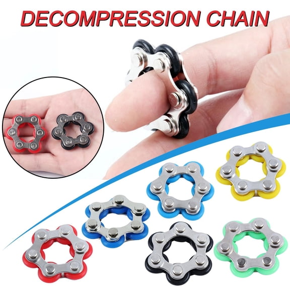 Squeeze Toys for Relaxation, Relaxation Relief Toys, 6-Link Green Bike Chain, Metal Squeeze Toys, Click Feedback, Desk Work Use, 1 Pc