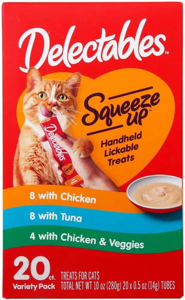High Meat Content Lickable Cat Treats - 20 Pack Squeeze Tubes In Chicken, Beef & Salmon