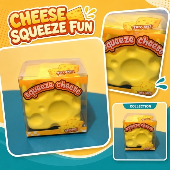 Squeezy Cheese Block - 2.8 Inch Ultra-Soft Slow Rising Jumbo Squishy Cheese , Stress Relief Toy for Adults, Focus & Relaxation