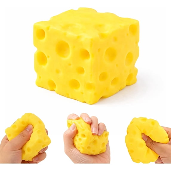 Squeezy Cheese Block , Slow Rising Realistic Cheese Block Squishy Toy, Soft Stress Relief Toys, Cute Squeeze Original Sensory / Fidget Novelty Toy and Gift for Kids and Adults
