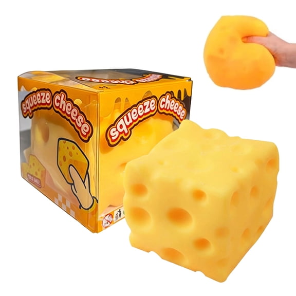 Squeezy Cheese Block Squishy Toy, 3.9" Ultra-Soft Slow Rising Jumbo Realistic Yellow Cheese Squeeze Toys, Stress Relief Fidget Toy for Adults, Focus & Relaxation