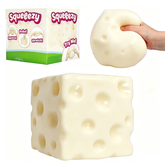 Squeezy Cheese Block Squishy Toy, 3" Ultra-Soft Slow Rising Jumbo Realistic White Cheese Squeeze Toys, Stress Relief Fidget Toy for Adults, Focus & Relaxation