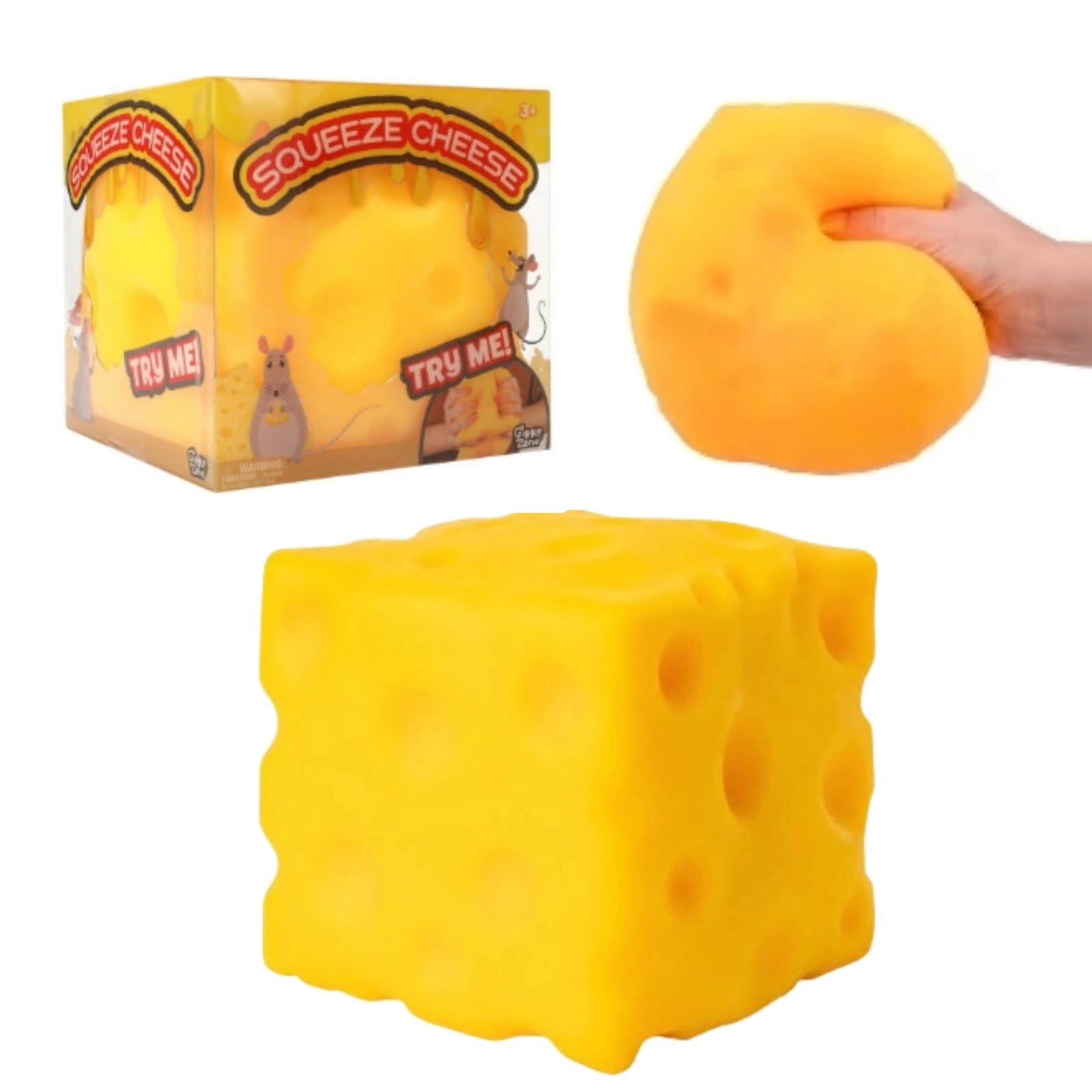 Squeezy Cheese Block Squishy Toy, 3" Ultra-Soft Slow Rising Jumbo Realistic Yellow Cheese Squeeze Toys, Stress Relief Fidget Toy for Adults, Focus & Relaxation