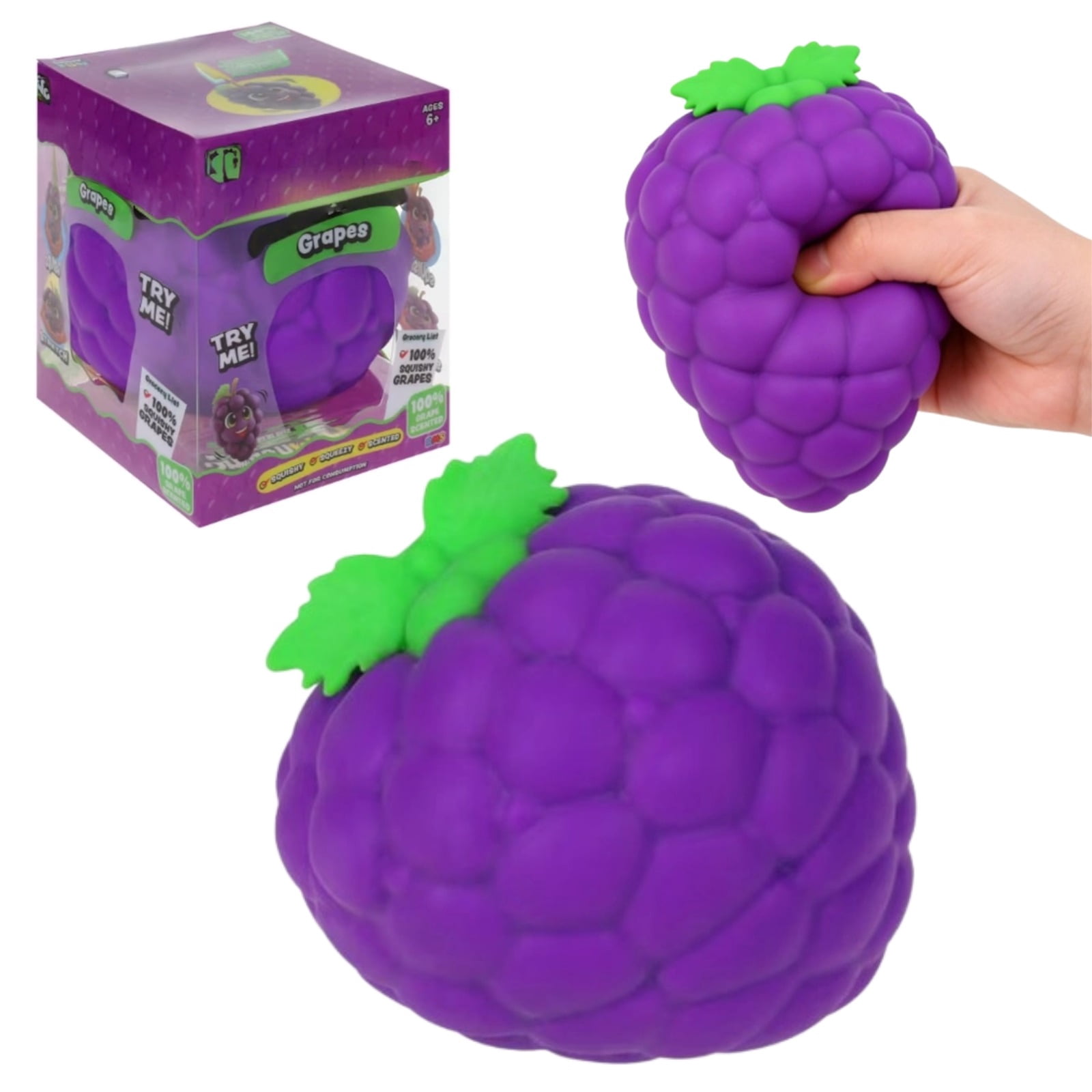 Squeezy Grapes - 6 Inch Ultra-Soft Slow Rising Jumbo Squishy Grapes, Stress Relief Toy for Adults, Focus & Relaxation
