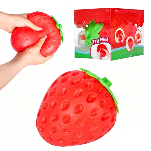 Squeezy Strawberry Squishy Stress Toy, 3.15" Slow Rising Anxiety Relief Fidget Toy Soft Squeezy Strawberry Sensory Toy