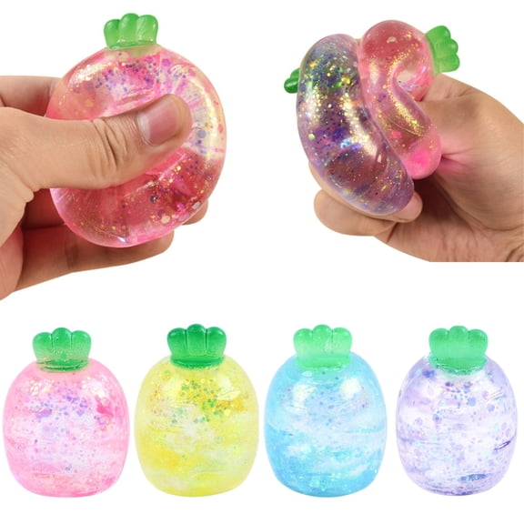 Squeezy Sugar Carrot - Glitter Slow Rising Squishy Carrot Vegetable Stress Relief Toy Fidget Sensory Stress Ball for Kids, Teens & Adults (1PCS,Random Color)