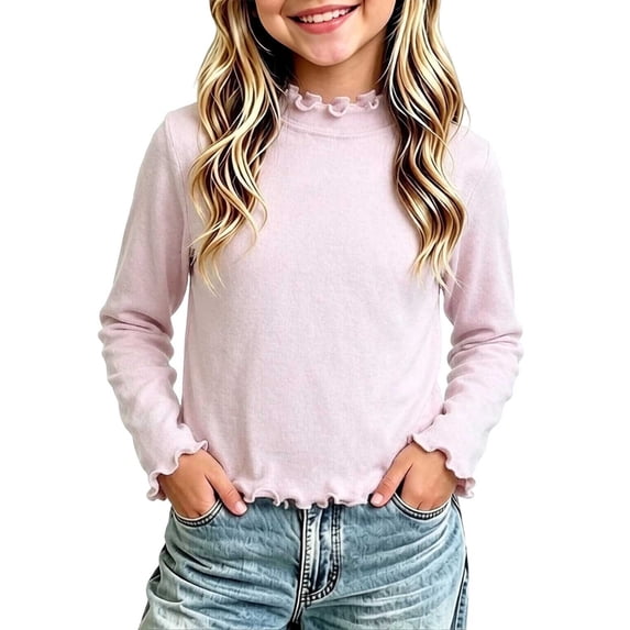 Squevariel Girls' Solid Color Tee Long Sleeve Top with Ruffle Sleeves T Shirts for 0-10 Year