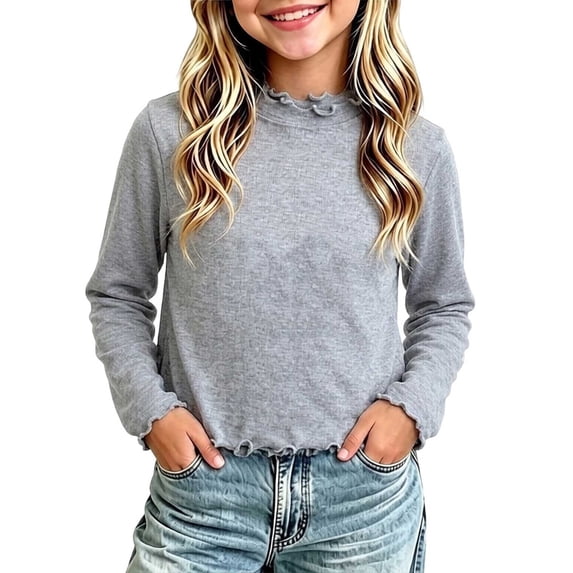 Squevariel Girls' Solid Color Tee Long Sleeve Top with Ruffle Sleeves T Shirts for 0-10 Year