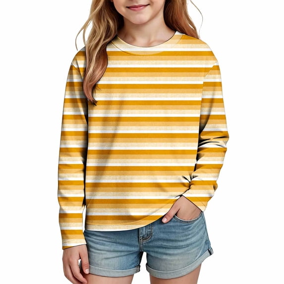 Squevariel Girls T Shirt Striped Printed Long Sleeve Shirts Casual Crew Neck Tees(3-14 Years)