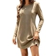 thumbnail image 1 of Squevariel Long Sleeve Dress for Women Crew Neck Solid Color Casual Dress Mini Dress, 1 of 6