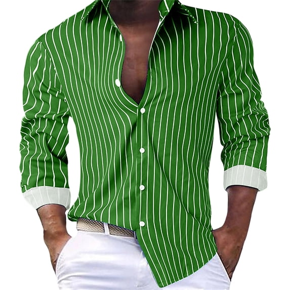 Squevariel Long Sleeve Shirt for Men Lapel Collar Vertical Stripes ...