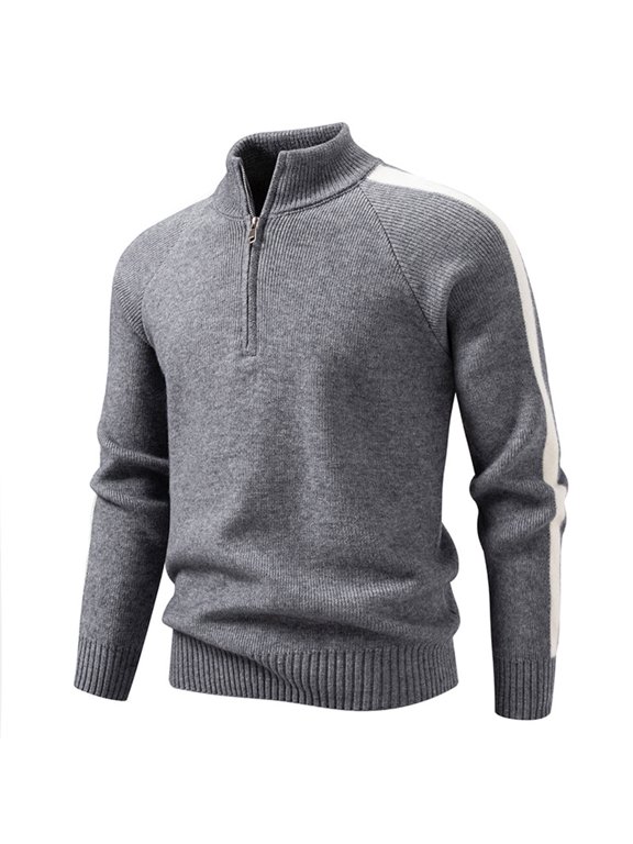 Man Knitted Sweater Trendy Quarter Zipper Pullover Solid Color Sweaters Casual Stand Collar Long Sleeve Sweaters