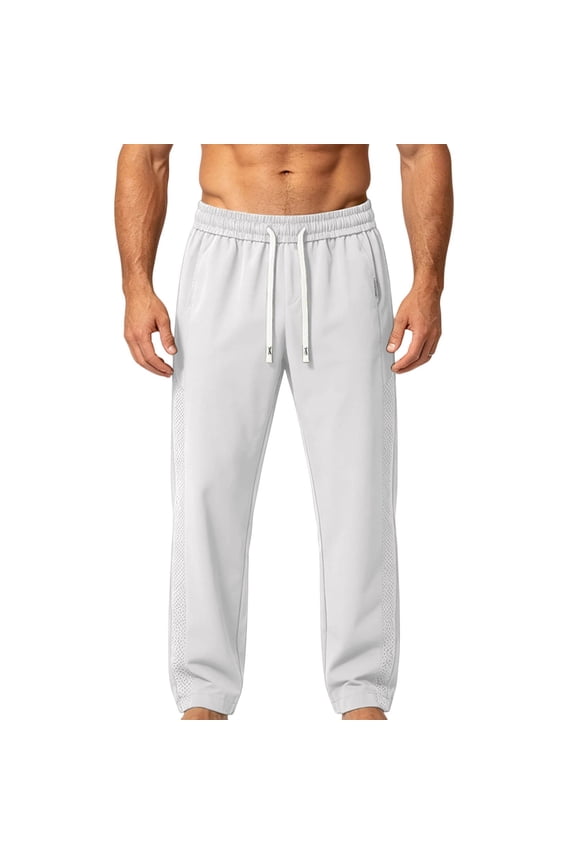 Men's Athletic Pants Lightweight Solid Color Workout Pants Quick Dry Drawstring Elastic Waist Trousers with Pockets