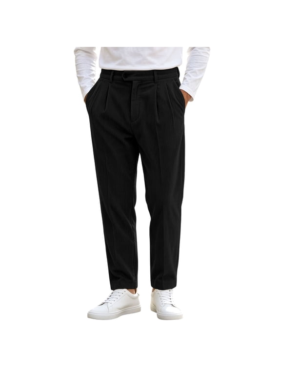 Men's Corduroy Pants Button Pleated Trousers Vintage Casual Business Pants