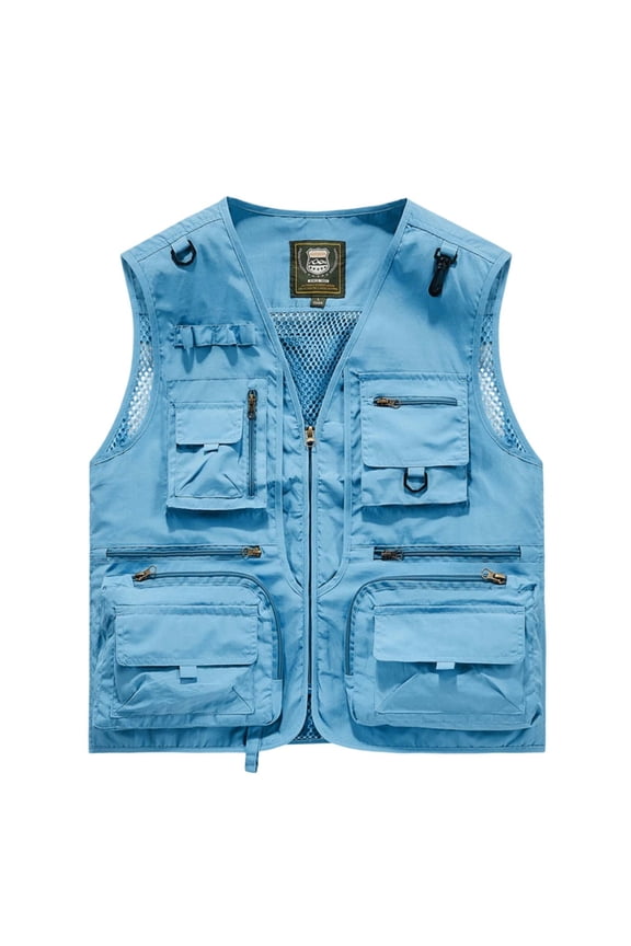 Men's Plus Size Sleeve Quick Dry Vest Jacket Solid Color Casual Outdoor Work Cargo Vest Outwear V-Neck Lightweight Sports Coat with Pockets