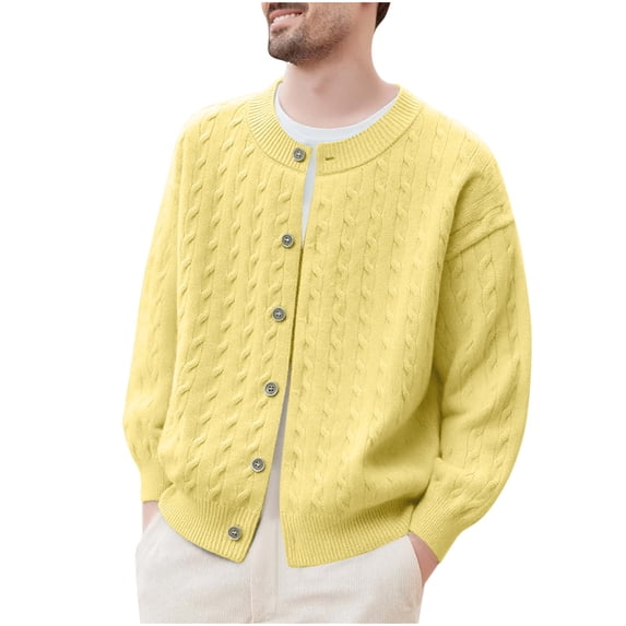 Squevariel Mens Cardigan Sweaters Crew Neck Long Sleeve Soft Stretch Sweaters Casual Solid Color Knitted Sweaters