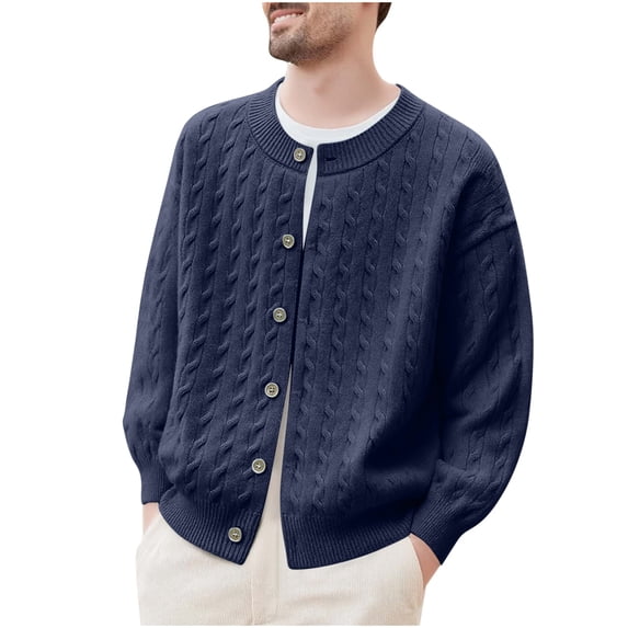Squevariel Mens Cardigan Sweaters Crew Neck Long Sleeve Soft Stretch Sweaters Casual Solid Color Knitted Sweaters