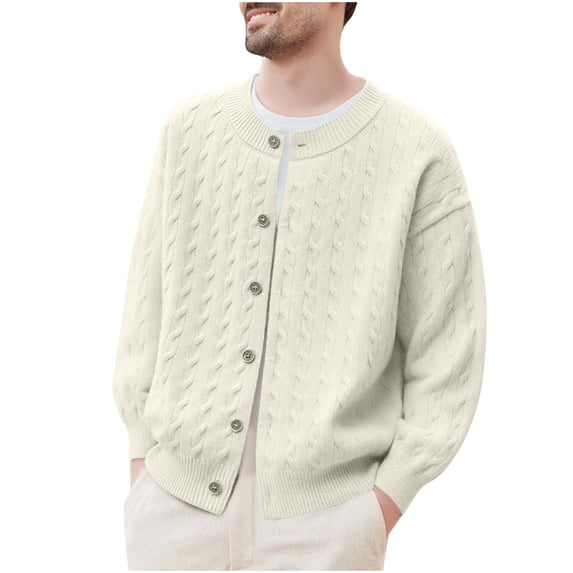 Squevariel Mens Cardigan Sweaters Crew Neck Long Sleeve Soft Stretch Sweaters Casual Solid Color Knitted Sweaters