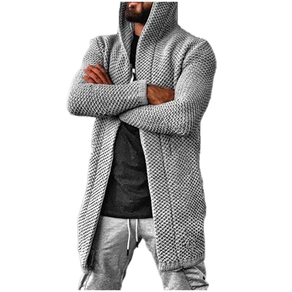 Squevariel Mens Plus Size Sweater Solid Color Knitted Cardigan Sweater Long Sleeve Hooded Sweaters with Pockets