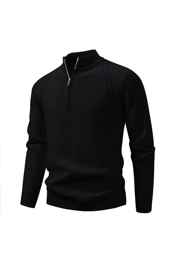 Mens Quarter Zip Sweaters Solid Color Stand Collar Pullover Sweaters Casual Long Sleeve Sweaters
