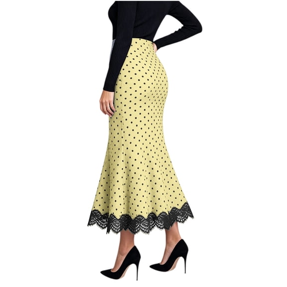 Squevariel Midi Pleated Skirts for Women Polka Dot Swing High Waist Maxi Skirt