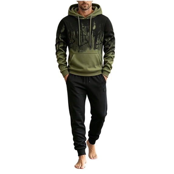 Squevariel Sweatsuits for Men 2 Piece Printed Tracksuit Set Hoodie Athletic Long Sleeve Suit Set Men's Casual Outfits
