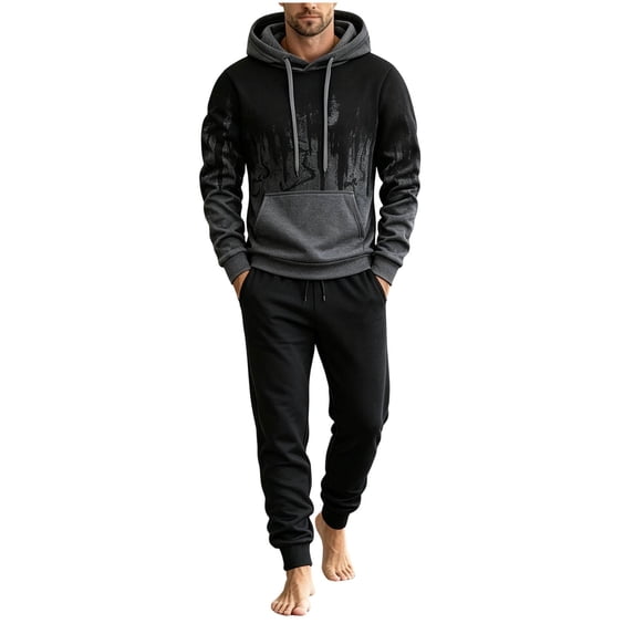 Squevariel Sweatsuits for Men 2 Piece Printed Tracksuit Set Hoodie Athletic Long Sleeve Suit Set Men's Casual Outfits