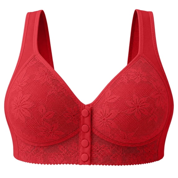 Squevariel Women Front Closure Bra Plus Size Wireless Solid Color Bra Breathable Fixed Cup Side Support Bra