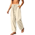 thumbnail image 1 of Squevariel Women's Ankle Pants Casual Loose Summer Solid Color Cotton Linen Pants Drawstring Elastic Waist Trousers with Pockets, 1 of 5