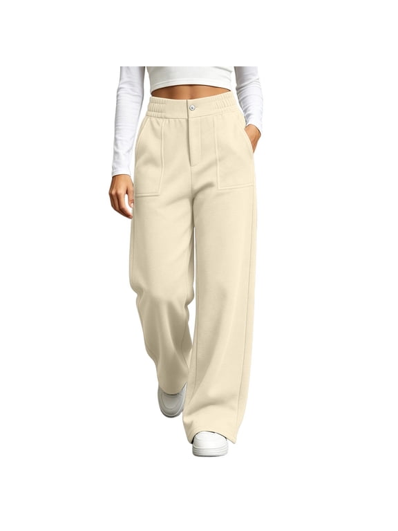 Women's Baggy Sweatpants Wide Leg Long Solid Color Pant Elastic Hight Waist Casual Slacks