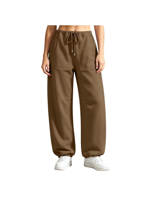 Women's Wide Leg Barrel Sweatpants with Pockets High Waist Joggers Pants with Pockets