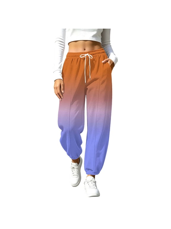 Womens Gradient Sweatpants Drawstring Joggers Loose Fit Casual Trousers Gradient Lounge Pants with Pockets