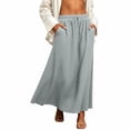 thumbnail image 1 of Squevariel Womens Maxi Skirt Linen Casual Skirt Elastic Waist Drawstring With Pockets Ladies A-Line Long Skirts, 1 of 6