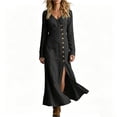 thumbnail image 1 of Squevariel Womens Solid Color Dresses V-Neck Long Sleeve Button Maxi Dress Casual Flowy Dresses, 1 of 6