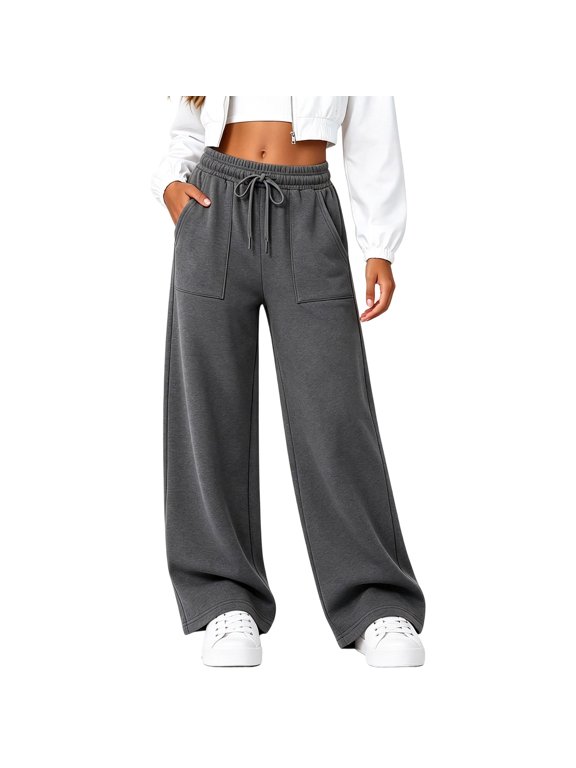 Womens Wide Leg Sweatpants Lounge Pants Drawstring Elastic Waist Pant With Pockets