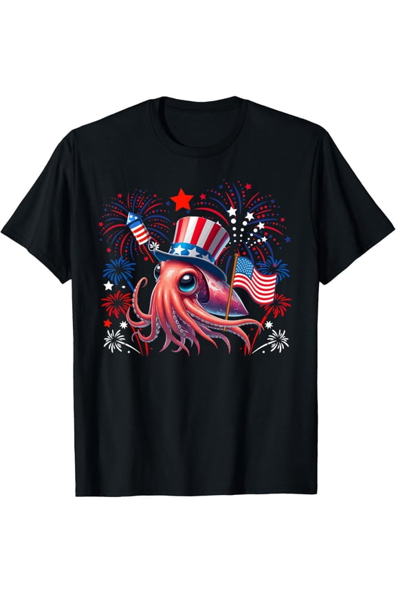 Squid 4Th July Fireworks Sea Animal Patriotic Team T-Shirt