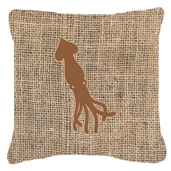 Squid Burlap and Brown Decorative Fabric Pillow - 14 x 14 in.