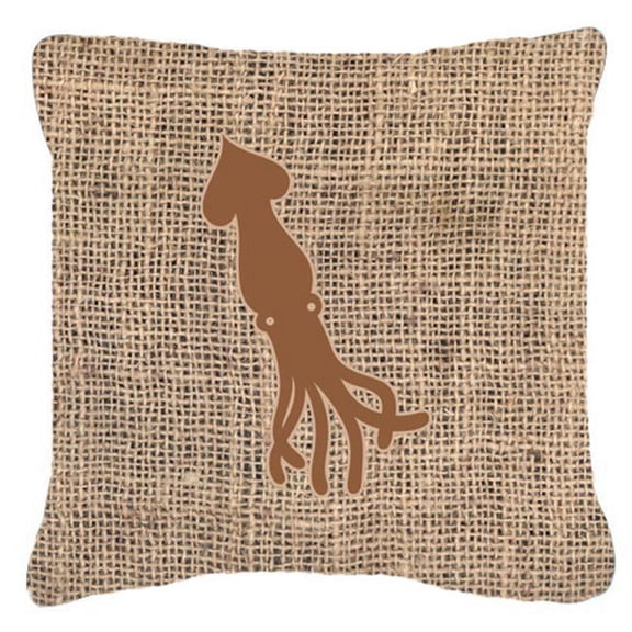 Squid Burlap and Brown Indoor & Outdoor Decorative Fabric Pillow - 18 x 18 in.