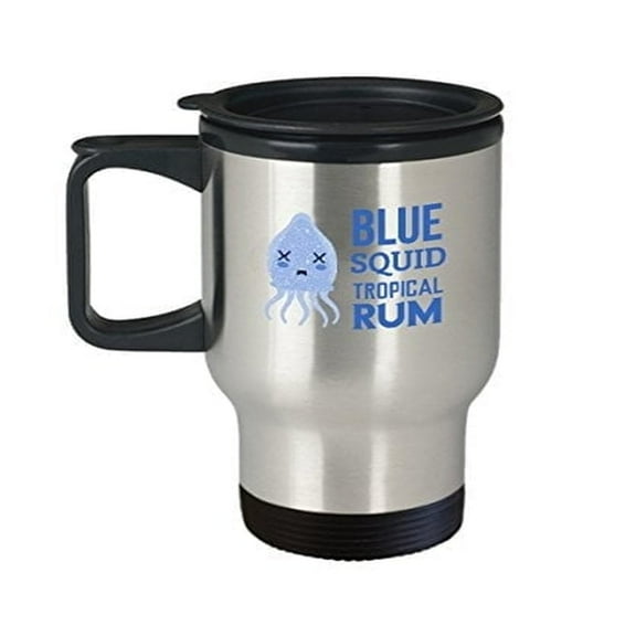 Squid Coffee Mug - Blue Tropical Rum - Deep Sea Fishing Gifts- 14 oz Stainless Steel Travel Cup