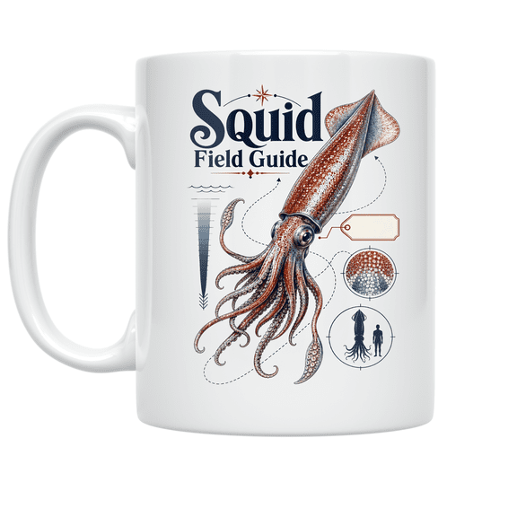Squid Field Guide - Marine Life Enthusiast, 11 oz White Ceramic Coffee Mug