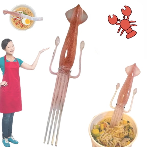 Squid Fork, Cute Squid Shaped Pasta Fork 2025, Heat Resistant Silicone Cooking Utensil for Ramen, Pasta & Noodles, Fun Kitchen Gadget for Home (1)