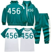 AOMPMSDX Squid Game 3PCS Outfits Set 456 Printed Full Zip Sweatshirts Jacket and T Shirt and Pants Size 3-4 Y