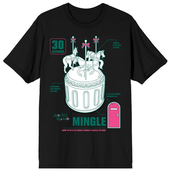 Squid Game Carousel Pink door 30 Sec text on Black Short Sleeve Adult T-Shirt-Large