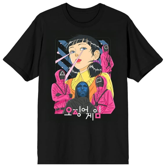 Squid Game Comic Poster on Black Adult Crew Neck Short Sleeve T-shirt - 6XL