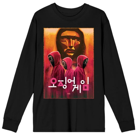 Squid Game Game and Death Shapes Adult Black Long Sleeve Tee-Medium