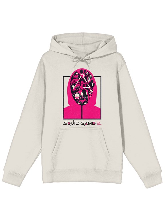 Squid Game Guard headshot with collage Logo text on Sand Adult Hoodie-XL